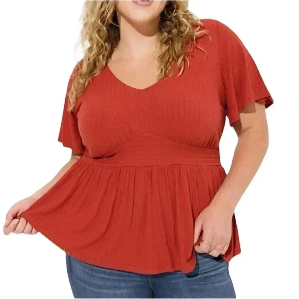 Torrid pointelle ribbed babydoll v neck top with size 1-1X/14-16 - Picture 8 of 10